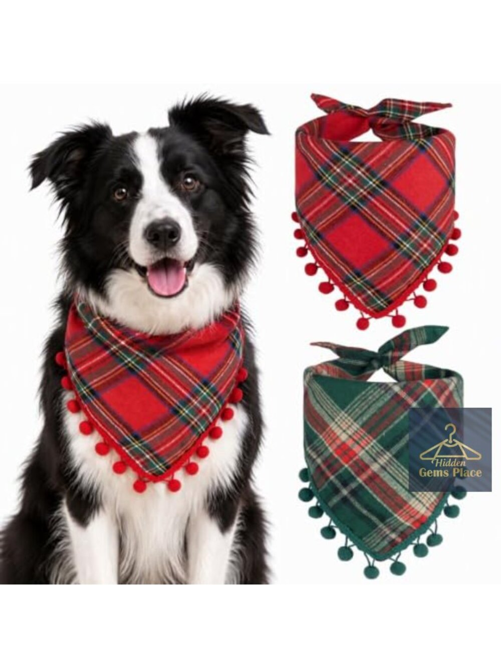 Dog Christmas Bandana Plaid Polyester Pet Scarf 2 Pack Holiday